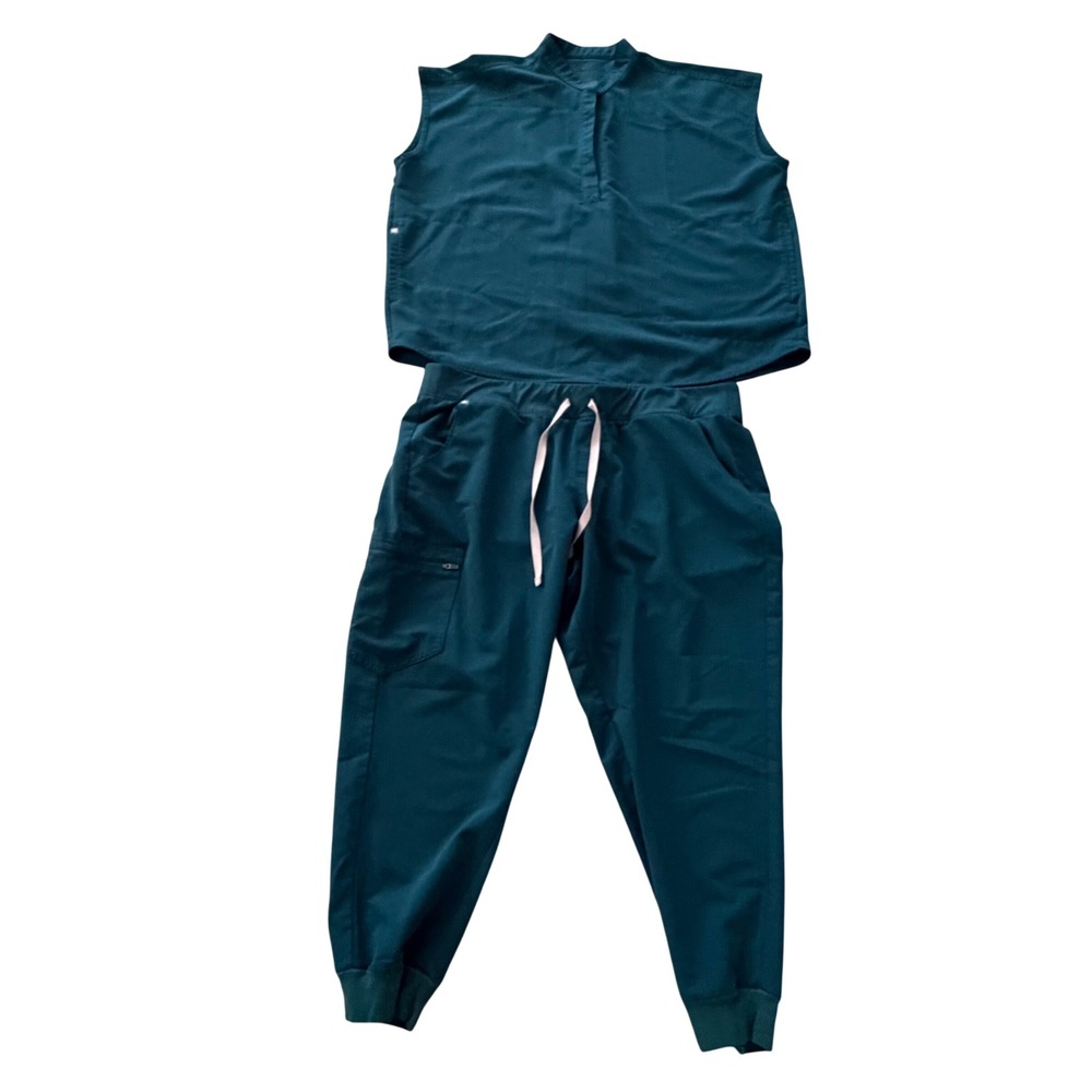 FIGS Carribean Blue Scrub Set Rafaela Sleeveless Top sz XL Zamora Joggers XXL P